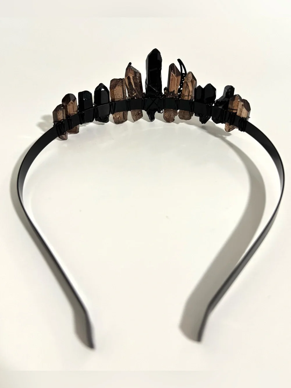 BROWN & BLACK HANDMADE NATURAL CRYSTAL CROWN HEADBAND FESTIVAL WITCH GOTH